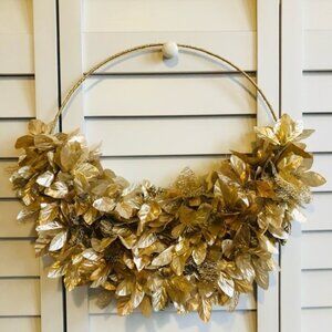 Gold Leaf Sparkle Metallic Fancy Floral Decor Christmas NYE Holiday Wreath